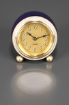 Avon Catalin Barrel Shaped Clock in Laminated Indigo Blue + Alabaster